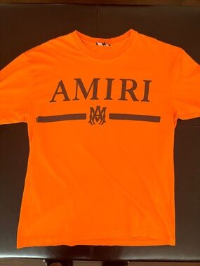 AMIRI Orange Crewneck with Black Logo Stripe